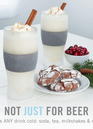 HOST FREEZE Beer Cooling Cups, Frozen Beer Mugs, Freezable Pint Glass Set, Insulated Pint Glass to Keep Your Drinks Cold, Double Walled Insulated Glasses, Gift for Dad,16oz, Set of 2, Olive