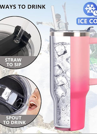 SYACOT 40 oz Tumbler with Handle and Straw Stainless Steel Insulated Tumbler Leak Proof Lid and Straw Lid Reusable Travel Mug Coffee Mug Cup Dishwasher Safe Keep Drinks Cold and Hot (Phantom Pink)