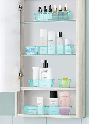 WOWBOX 25 PCS Plastic Drawer Organizer Set, 4 Sizes Desk Drawer Divider Organizers and Storage Bins for Makeup, Jewelry, Gadgets for Kitchen, Bedroom, Bathroom, Office, Sea Blue