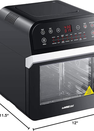 GoWISE USA GW44800-O Deluxe 12.7-Quarts 15-in-1 Electric Air Fryer Oven with Rotisserie and Dehydrator + 50 Recipes QT, Black/Silver