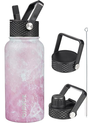 BJPKPK Insulated Water Bottles with Straw Lid, 27oz Stainless Steel Water Bottle with 3 Lids, Leak Proof BPA Free Metal Thermo, Mugs, Tumblers, Keep Cold Hot - Blossom