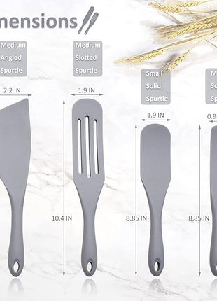 Tongjude Silicone Spurtle Set, Silicone Spatula Set, Heat Resistant Cooking Utensil for Nonstick Cookware, Serving，Baking, Whisking, Smashing, Scooping, Spreading, 4 Piece