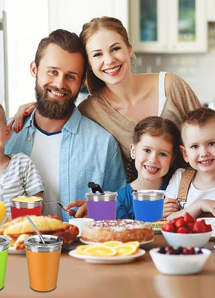 ShineMe Stainless Steel Kids Cups, 5pack with Spill Proof Lids, Straws & Silicone Sleeves, 12oz, BPA Free, Insulated, for Cold & Hot Drinks