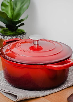 Enameled Cast Iron Dutch Oven Pot with Lid, 7 Quart, Round Dutch Ovens, Bread Oven Dual Handles, for Bread Baking, Oven Safe up to 500°F, Red
