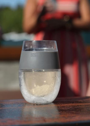 HOST Freeze Wine Glasses with Lids, Insulated Cooling Cups with Freezing Gel, Wine Tumbler Gifts for Women, Freezable Tumblers for Cocktails, Outdoor Party, and Home Bar Gifts, 8.5 oz Set of 2, Gray