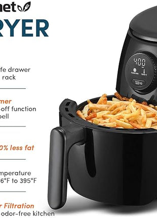 Elite Gourmet EAF-2612DX Personal 2.1Qt Compact Space Saving Programmable Hot Air Fryer, Oil-Less Healthy Cooker, Timer & Temperature Controls, 1000W, Black