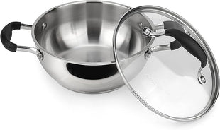 AVACRAFT 18/10 Stainless Steel Everyday Pan, Stir Fry Pan with Five-Ply Base, Chef’s Pan with Glass Lid, Multipurpose Stewpot Skillet, Saute Pan, Casserole in Pots and Pans (8 inch)