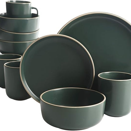 Gibson Home Zuma 16 Piece Round Kitchen Dinnerware Set, Dishes, Plates, Bowls, Mugs, Service for 4, Matte Stoneware, Green