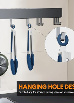 Kitchen Tongs, Set of 3 Stainless Steel Tongs with Silicone Tips Locking Cooking Tongs 600ºF Heat Resistant Tong for Cooking BBQ Grilling Air Fryer Serving Food Salads, 7"+9"+12" Classic Blue