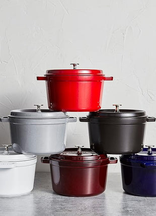 Staub Cast Iron Dutch Oven 5-qt Tall Cocotte, Made in France, Serves 5-6, Cherry