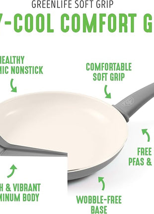 GreenLife Non Stick Fry Pan Set (7" & 10"), Non-Toxic PFAS-Free Ceramic Skillets, Dishwasher & Oven Safe, Egg Omelet Frying Pans, Stay- Cool Handles, Kitchen Home Cooking Essentials, Gray