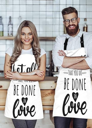 EKOBLA Let All That You Do Be Done In Love Aprons Motivational Bible Quote Christian Verse Waterproof Resistant Chef Cooking Kitchen BBQ Adjustable Aprons for Women Men 27x31 Inch
