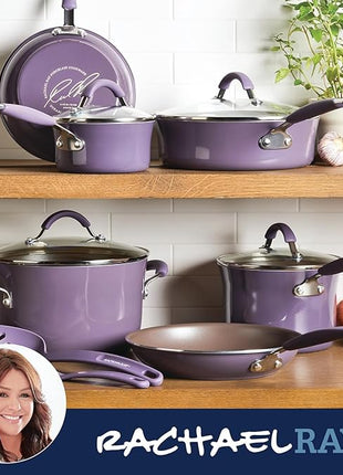 Rachael Ray Cucina Nonstick Cookware Pots and Pans Set, 12 Piece, Lavender Purple