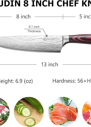 PAUDIN Chef Knife, 8 Inch High Carbon Stainless Steel Sharp Kitchen Knife with Ergonomic Handle, Gift Box for Family & Restaurant