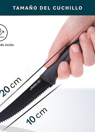 Home Hero Steak Knives Set of 12 - High-Carbon Stainless Steel Blades - Razor-Sharp Serrated Knives - Black Ergonomic Handles - 12 Pcs, Black