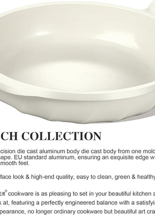 COOKLOVER Nonstick Frying Pan 100% PFOA Free Cookware Induction Skillet Stir Fry Pan (Cream white, 7.9 inch)