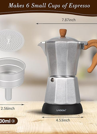 Cafeteras Electricas Modernas,6 Cup Portable Espresso Maker,300ml Moka Pot with Detachable Base & Overheat Protection, Great for Home，Office, or Travel, a Thoughtful Gift for Coffee Lovers