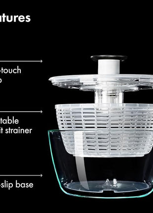 OXO Good Grips Glass Salad Spinner - Large 6.22-Qt Lettuce & Fruit Washer, Borosilicate Glass Bowl, BPA-Free, Easy Pump