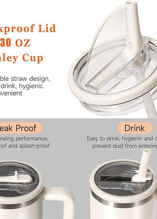 2 Pack Leak Proof Lid for 30oz Stanley H2.0 Quencher,No Spill Flip Straw Lid Replacement for Stanley Cup Accessories 30 oz Tumbler Lid Replacement Straw Cover Cap for Stanley Lids(Black,Black)