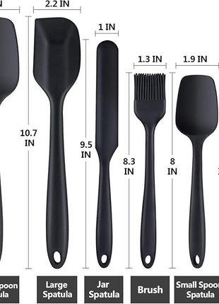 Spatulas Set of 6, Food Grade Silicone Spatulas, Heat Resistant, Seamless One Piece Design, Stainless Steel Core, Kitchen Utensils Nonstick for for Cooking, Baking and Mixing (Black)