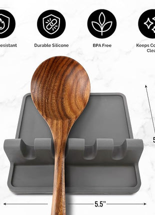 Zulay Kitchen Silicone Utensil Rest with Drip Pad for Multiple Utensils - BPA-Free, Heat-Resistant Spoon Rest & Spoon Holder for Stove Top - Kitchen Utensil Holder for Ladles & Tongs - Gray