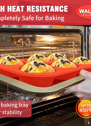 Walfos Silicone Muffin Pan - 6 Cup Non-Stick Silicone Cupcake Pan, Just PoP Out! Food Grade and BPA Free Baking Cups, Perfect for Egg Muffin, Cupcake, Dishwasher Safe (2 Pack Muffin Pan)
