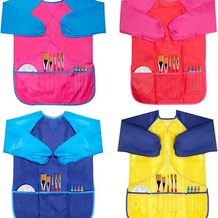 CUBACO Kids Painting Apron, 2pcs Waterproof Art Smocks For Child 3-8 Years, Kids Smocks for Painting Aprons with Long Sleeve