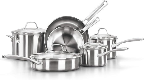 Calphalon Classic Stainless Steel Cookware Set, 10-Piece, Impact-Bonded Aluminum Base, Stay-Cool Handles