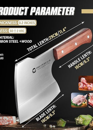 Dream Reach Meat Cleaver Knife Heavy Duty Bone Chopper Stainless Steel Butcher Axe Hand Forged Butcher Knife Meat Bone Cleaver for Kitchen Outdoor BBQ, Christmas Gifts for Men Women
