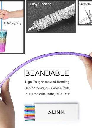 ALINK 12-Pack Glitter Reusable Clear Plastic Straws, 11" Long Hard Tumbler Replacement Drinking Straws for 16 OZ 20 OZ 30 OZ Stanley, YETI, Starbucks Tumblers with Cleaning Brush
