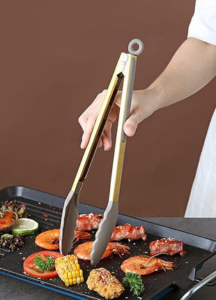 Gold Cooking Tongs, Berglander Heavy Duty Food Tongs For Cooking With Silicone Tips And Titanium Gold Plating Handle, Kitchen Tongs, Grill Tongs, Dishwasher Safe, Easy to Clean