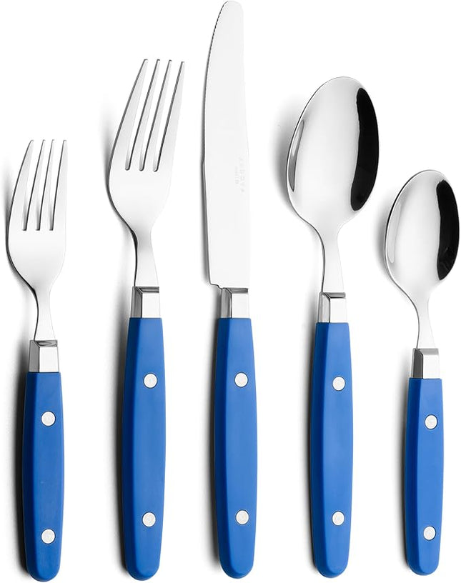 ANNOVA Silverware Set, Retro/Rivet Colorful Stainless Steel Tableware Kitchen Flatware Set Utensils, Includes Dinner Knives, Forks, Spoons, Salad Forks & Dessert Spoons (Sapphire Blue, 20 Pieces)