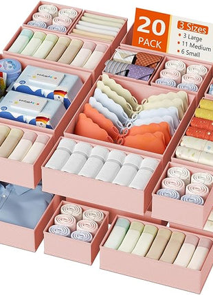 DIMJ Drawer Organizer Clothes, 20 Pack Dresser Organizer, Foldable Closet Organizers and Storage, Fabric Dresser Bins, Drawer Dividers for Nursery, Baby Clothes, Underwears, Sock (Pink)