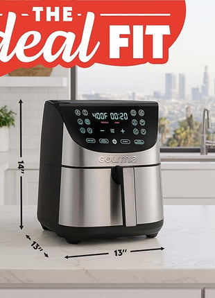 Gourmia Air Fryer - 8 Qt Extra Large Capacity, FryForce360º, Digital Display with 12 Presets, Roast, Bake, Broil, Dehydrate, Dishwasher Safe Accessories, Stainless Steel