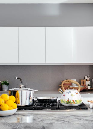 Tea Kettle, Toptier Teapot Whistling Kettle with Wood Pattern Handle Loud Whistle, Food Grade Stainless Steel Tea Pot for Stovetops Induction Water Kettle, 2.7-Quart Butterfly