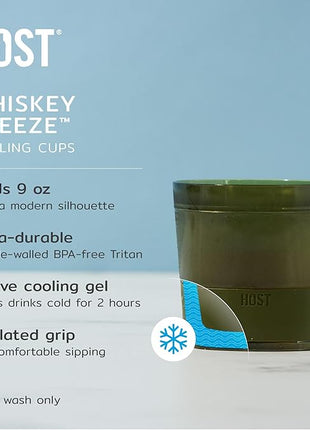 Host Whiskey Freeze Glasses, Double Old Fashioned Glasses, Chill Without Dilution for Bourbon, Vodka, Cold Brew Cocktails, Bourbon Gifts for Men, Gifts for Dad, Home Bar, 9 oz, Set of 2, Olive Green