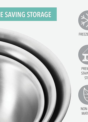 Mixing Bowls with Lids Set, Stainless Steel Mixing Bowls with Airtight Lids, Nesting Mixing Bowl Set for Space Saving Storage, Ideal for Cooking, Baking, Prepping & Food Storage