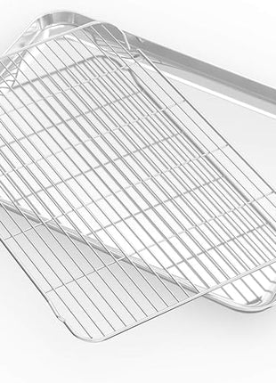 Baking Sheet with Cooling Rack and Silicone Baking Mat, 20 Inch Stainless Steel Bakeware, Healthy & Nontoxic & Rustproof & Easy Clean & Dishwasher Safe