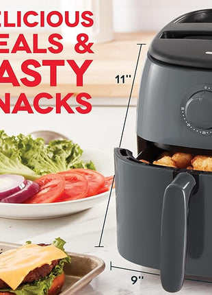 DASH Tasti-Crisp™ Express Air Fryer Oven, 2.6 Qt., Gray – Compact Air Fryer for Healthier Food in Minutes, Ideal for Small Spaces - Auto Shut Off, Analog, 1000-Watt