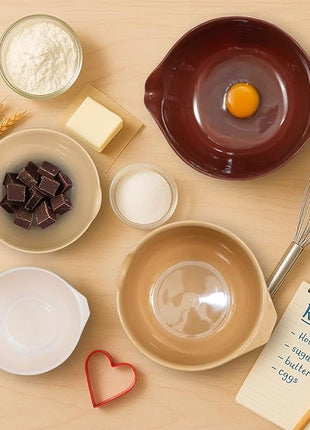 Glad Mixing Bowls with Pour Spout, Set of 4 - Nesting Plastic Bowls (1.2qt, 1.9qt, 2.8qt, and 3qt with Handle) - Non Slip Base, Dishwasher Safe Kitchen Cooking and Baking Supplies, Beige