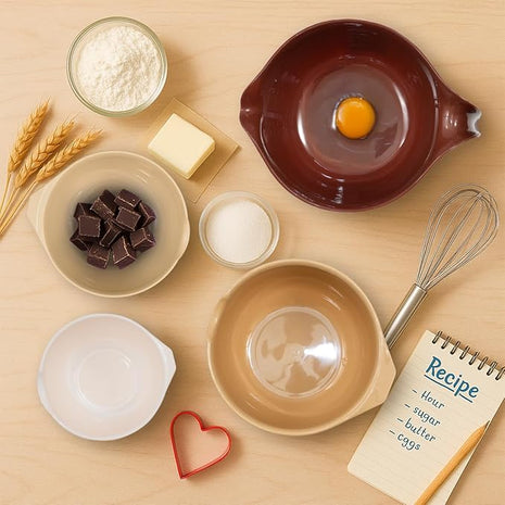 Glad Mixing Bowls with Pour Spout, Set of 4 - Nesting Plastic Bowls (1.2qt, 1.9qt, 2.8qt, and 3qt with Handle) - Non Slip Base, Dishwasher Safe Kitchen Cooking and Baking Supplies, Beige