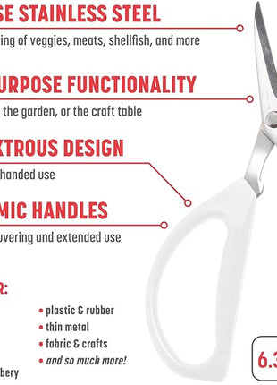 Joyce Chen Original Unlimited Kitchen Scissors All Purpose Kitchen Shears With Comfortable Handles, White 2.0