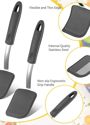 Silicone Cookie Spatula Turner 2 Pack Mini Brownie Spatula Flexible Kitchen Small Silicone Turner for Nonstick Cookware Heat Resistant No Scratch Flipper for Egg Pancake(Grey)
