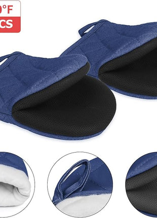 1 Pair Short Oven Mitts, Heat Resistant Silicone Kitchen Mini Oven Mitts for 500 Degrees, Non-Slip Grip Surfaces and Hanging Loop Gloves, Baking Grilling Barbecue Microwave Machine Washable