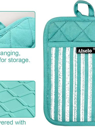 Silicone Pot Holders Set of 3 Heat Resistant & Non Slip Potholders, Professional Oven Hot Pads with Pockets Mitts for Kitchen Cooking Baking Barbecue