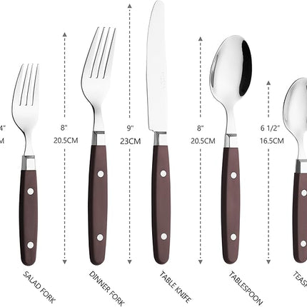 ANNOVA Silverware Set, Retro/Rivet Colorful Stainless Steel Tableware Kitchen Flatware Set Utensils, Includes Dinner Knives, Forks, Spoons, Salad Forks & Dessert Spoons (Chocolate Brown, 20 Pieces)