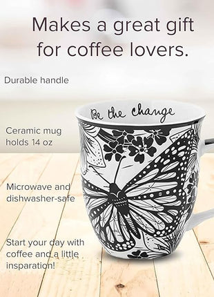 Karma Gifts 16 oz Black and White Boho Mug Butterfly - Cute Coffee and Tea Mug - Ceramic Coffee Mugs for Women and Men