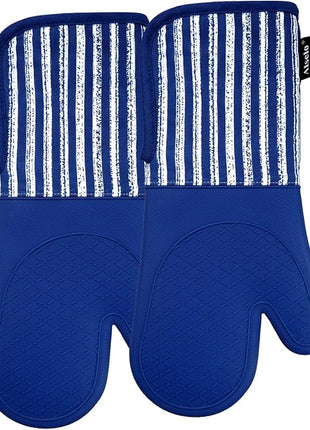 Silicone Oven Mitts Heat Resistant 932℉ with Waterproof & Non-Slip Kitchen Mittens, Set of 2 Extra Long Oven Gloves with Soft Cotton Terry Lining for Baking Cooking Barbecue (Cobait Blue, 2)