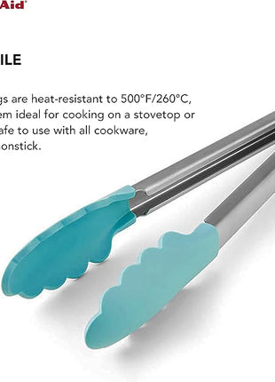 KitchenAid Silicone Tipped Stainless Steel Tongs, 12 Inch, Aqua Sky