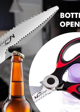Magnificent Latest Heavy Duty Sharp Kitchen Scissors with Safety Cover and Gift, Multi-Function Kitchen Tool, Utility Kitchen Scissor, Shears for Poultry Fish Meat Vegetables Bone BBQ Nuts (RED)